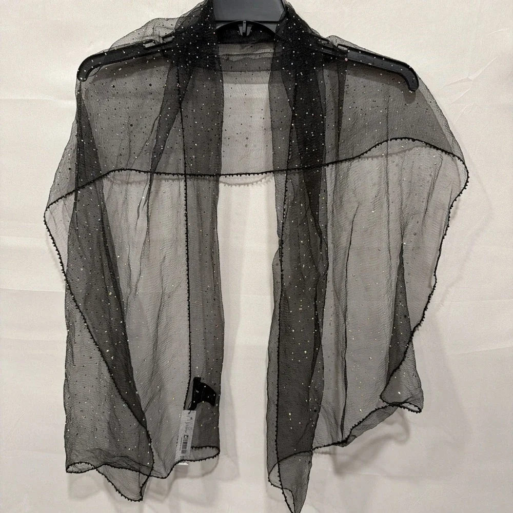 Cèzanne Black Sheer‎ NWT Sparkle Scarf Wrap Shawl One Size Women's New